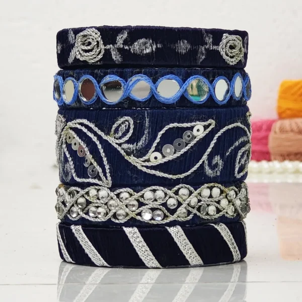 Blue Silver Handmade Spiral Bangles